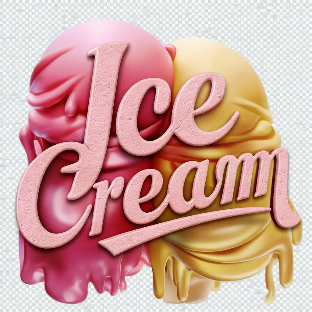 логотип текст  Ice Cream  сделанный из мороженного розового и желтого rгиперреалистичный 3d logo text -style-logo-for-