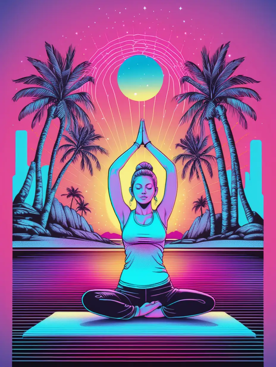 tshirt vector, yoga graphic,synthwave, pastel colors, detailed
