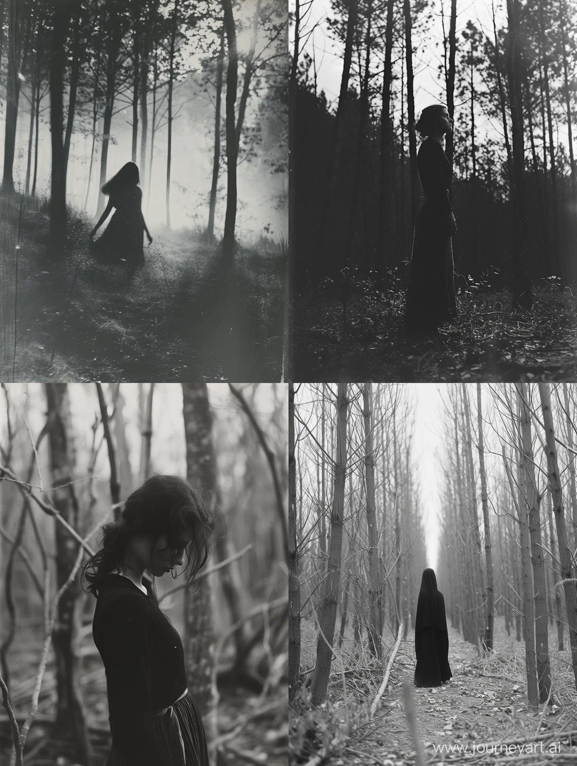 Minimalistic-Forest-Scene-with-Demonic-Enigma-Woman-in-Grayscale