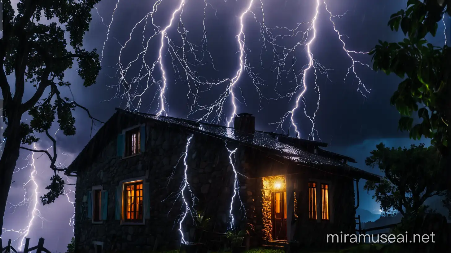 Thunderstorm Night Abandoned Mountain House in 4K Rain and Lightning Scene