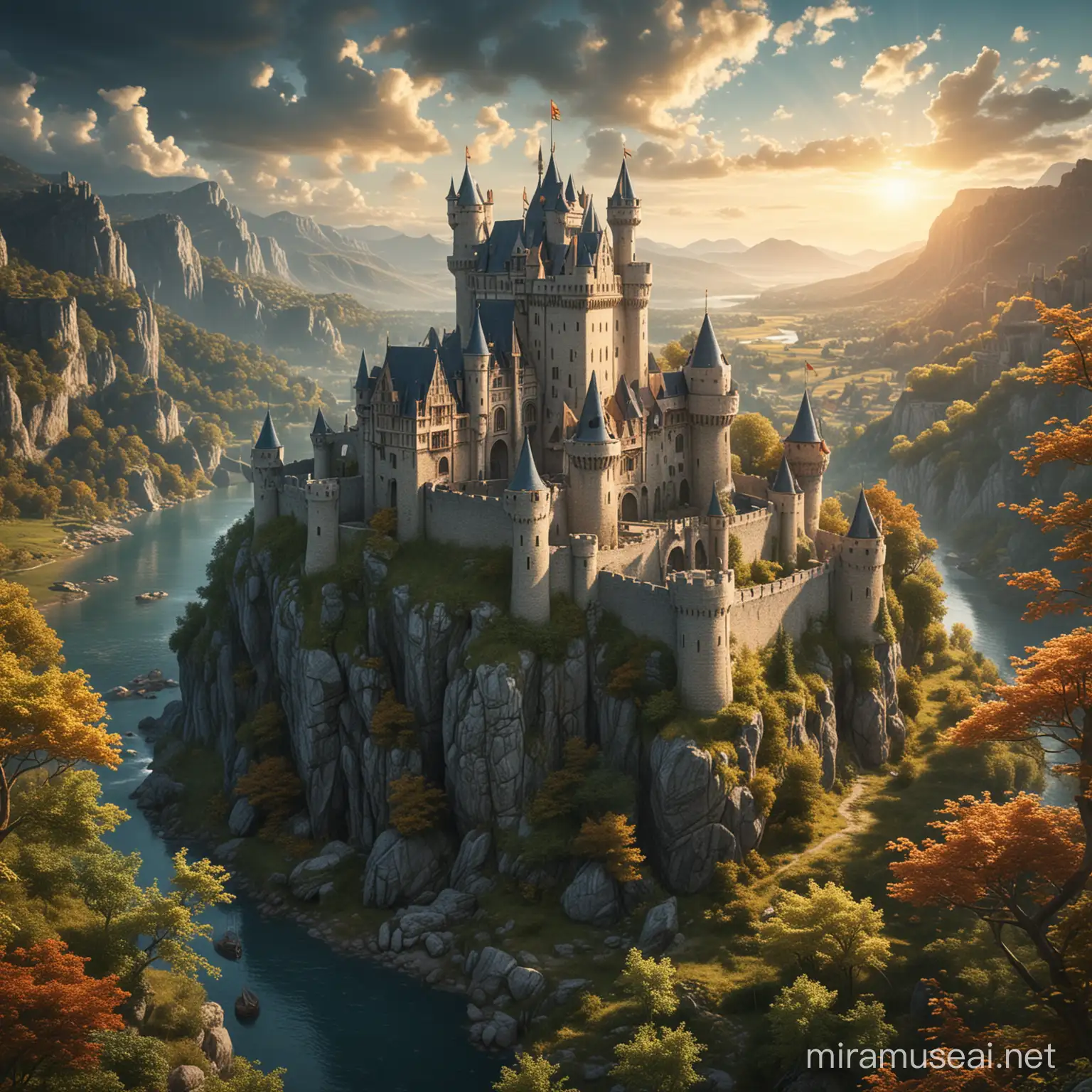 a medieval castle in a beautiful kingdom in a world of magic and mystery