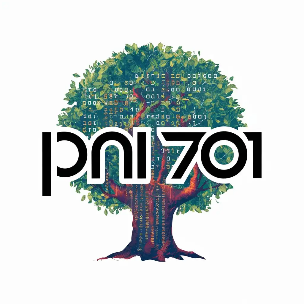 сгенерируй логотип для языка программирования П.Н.И. 701 надпись находится на пне дерева