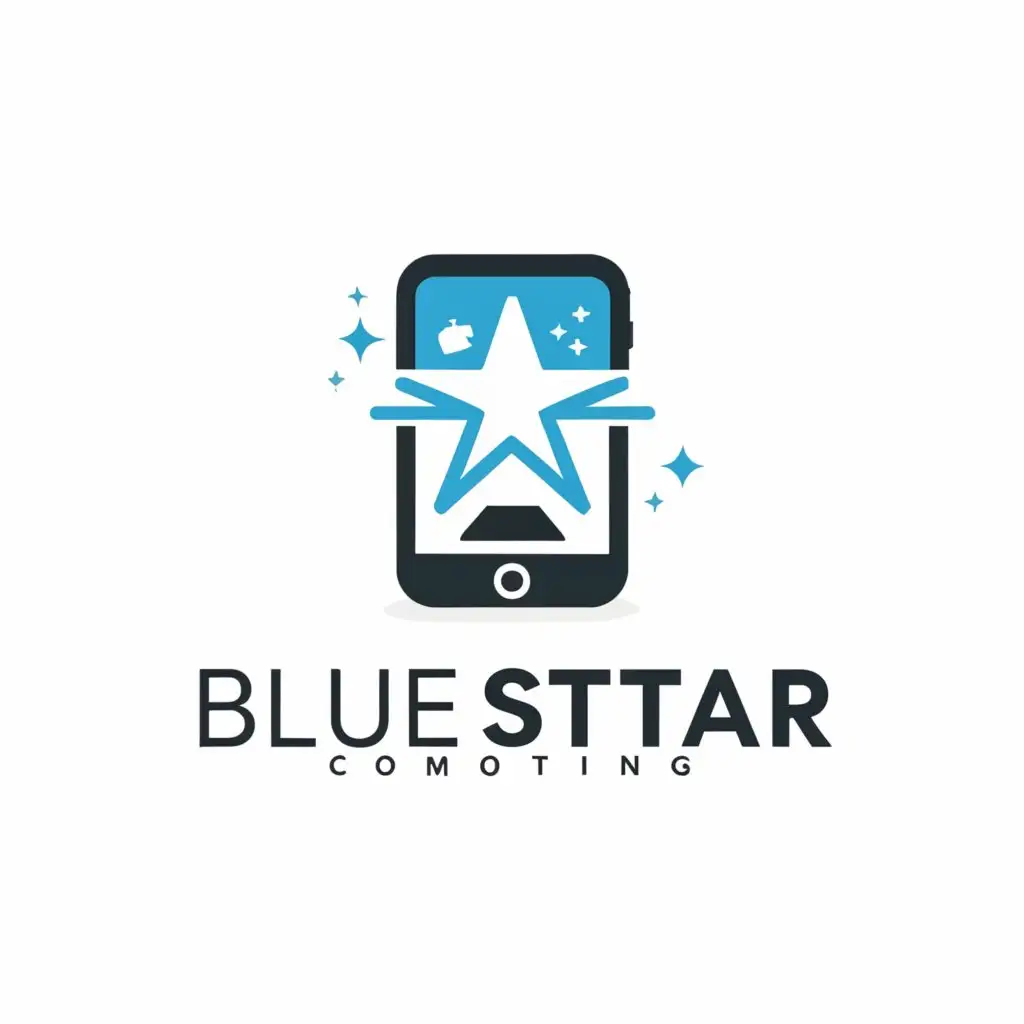 a logo design,with the text "Blue star", main symbol:Mobile phone with star,Moderate,be used in Retail industry,clear background