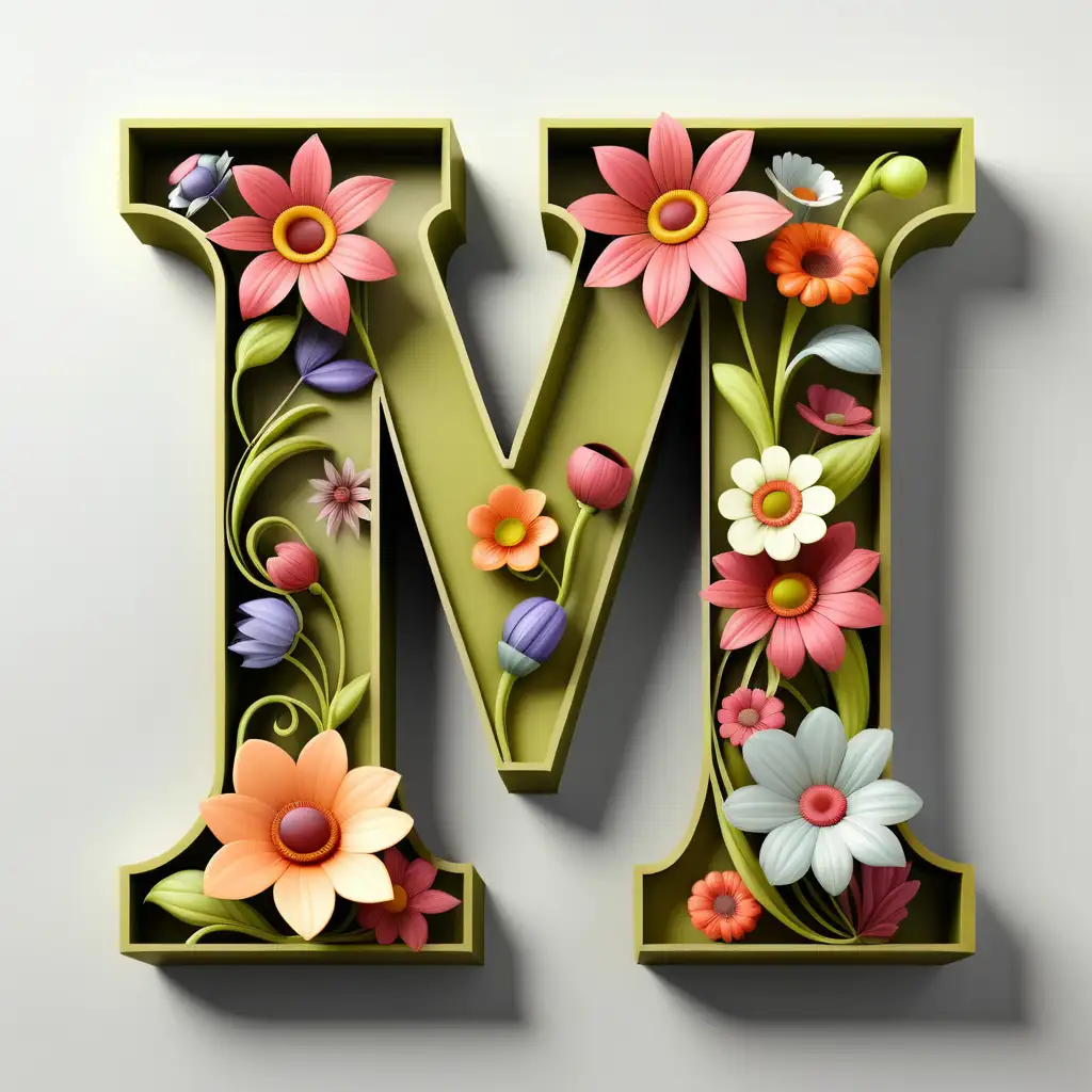 Elegant Floral Monogram M on a Clear Background