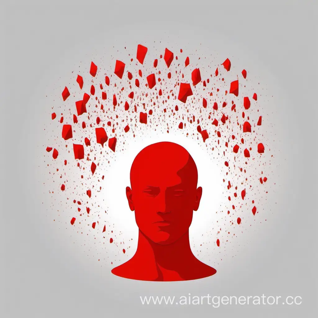 Красная мужская голова без лица вокруг которой витают мысли в воздухе в хорошем качестве для аватарки логотип