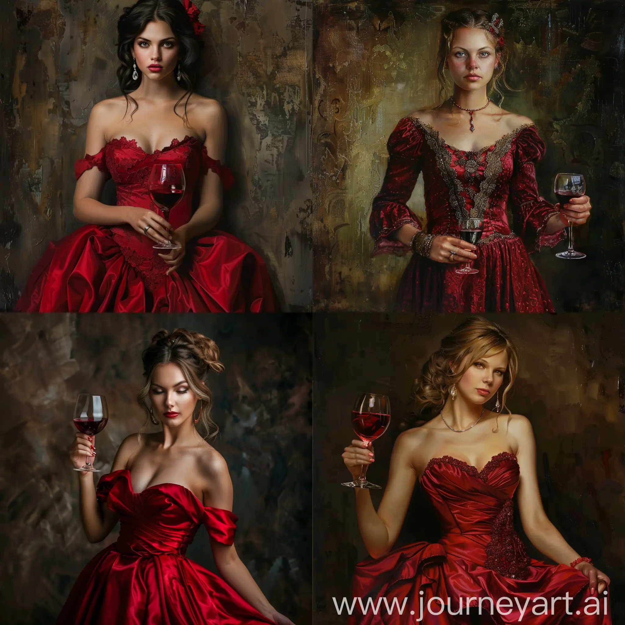 Lady with red dress hold wine