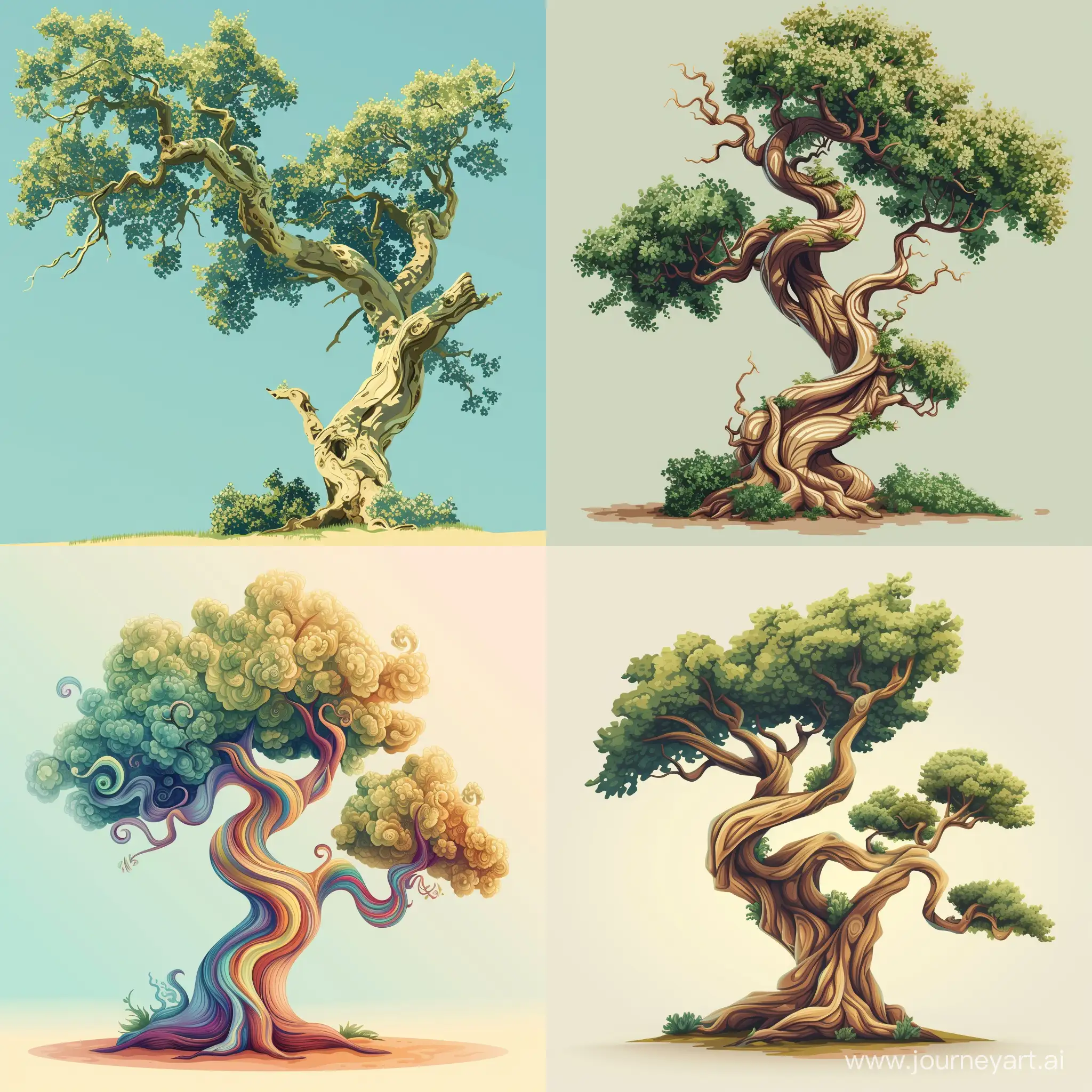 tree with a complex and interesting trun, in vector style, high quality details