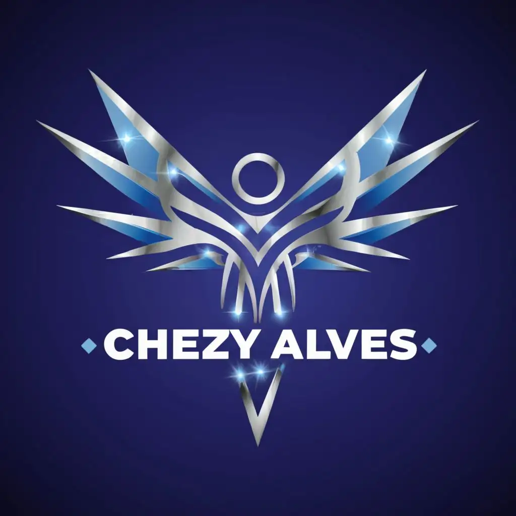 logo, silver phoenix wings.  human icon with dna helix.
Colours royal blue and silver
, with the text "Chezy Alves", typography