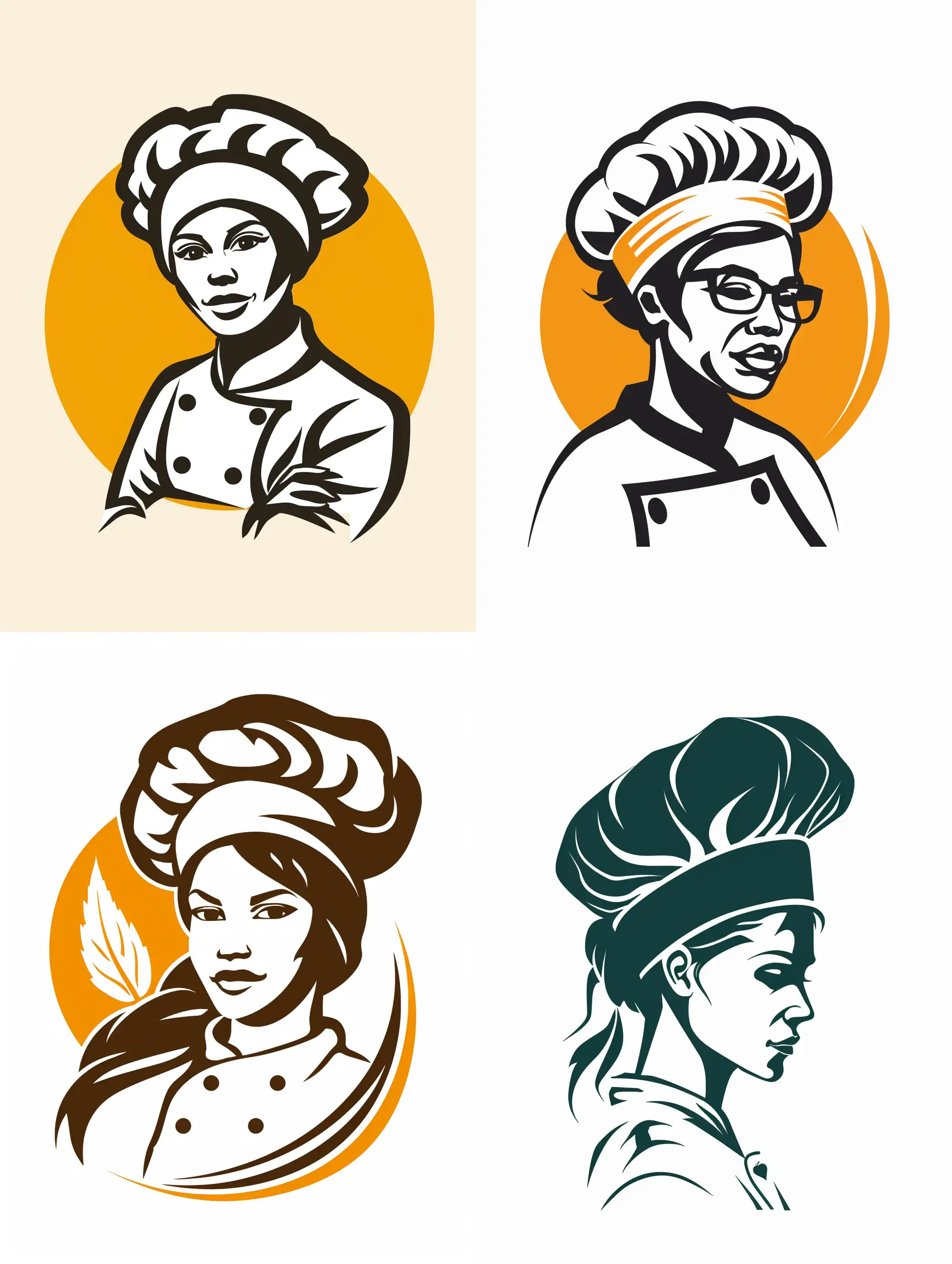 "Create a logo that embodies the essence of a skilled and passionate woman chef, reflecting the warmth and flavor of homemade cuisine for our family-owned food business."