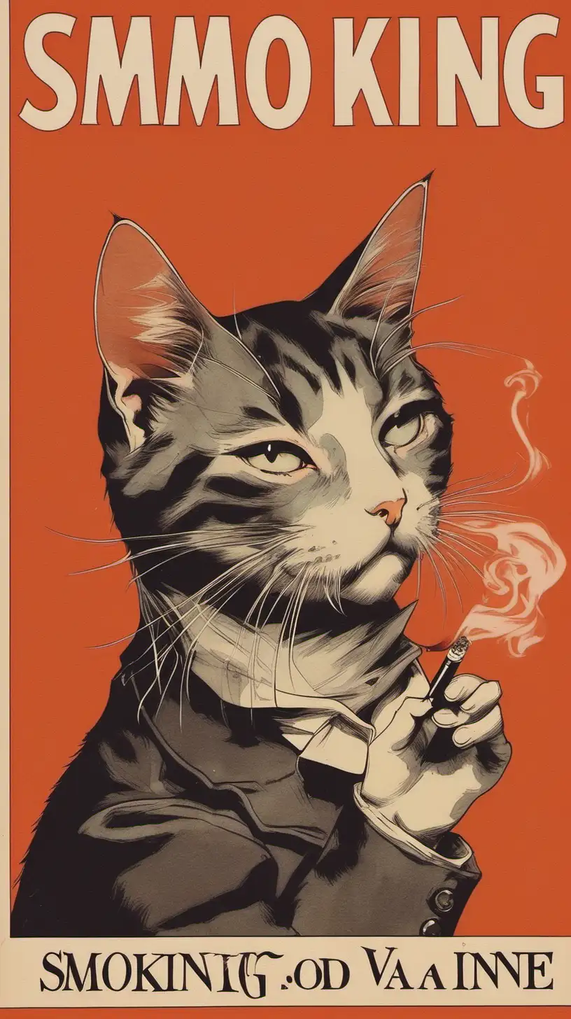Vintage Aesthetic Cat Smoking on an Old Magazine Cover