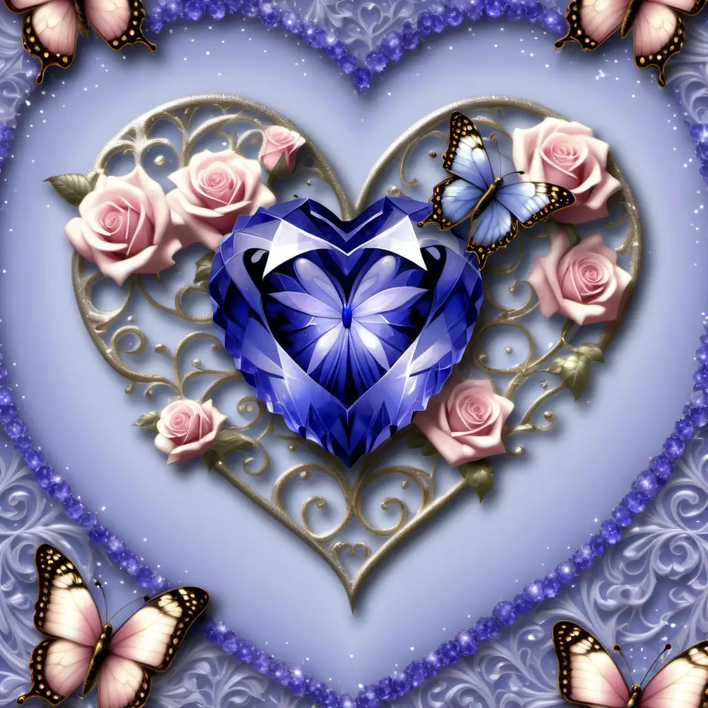 Enchanting Tanzanite Heart with Butterfly and Rose Filigree