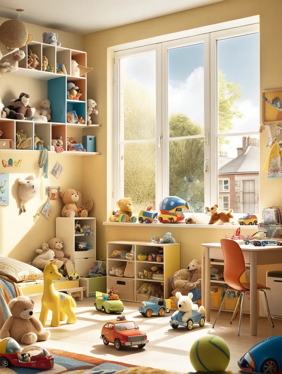 Bright and Playful Kids Room with Sunlit Charm and Abundant Toys