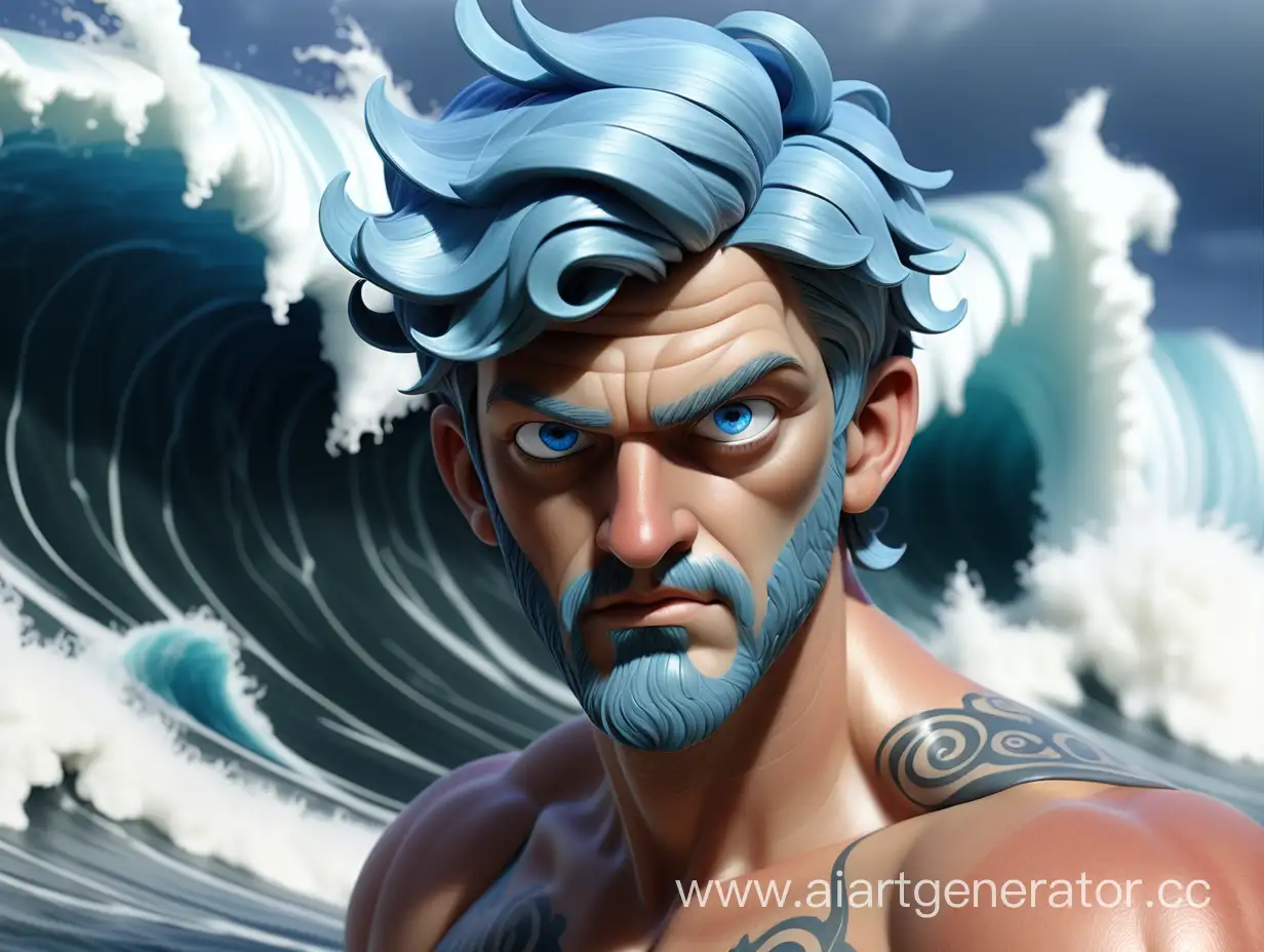 Realistic-Portrait-of-a-BlueHaired-Poseidon-Controlling-Ocean-Waves