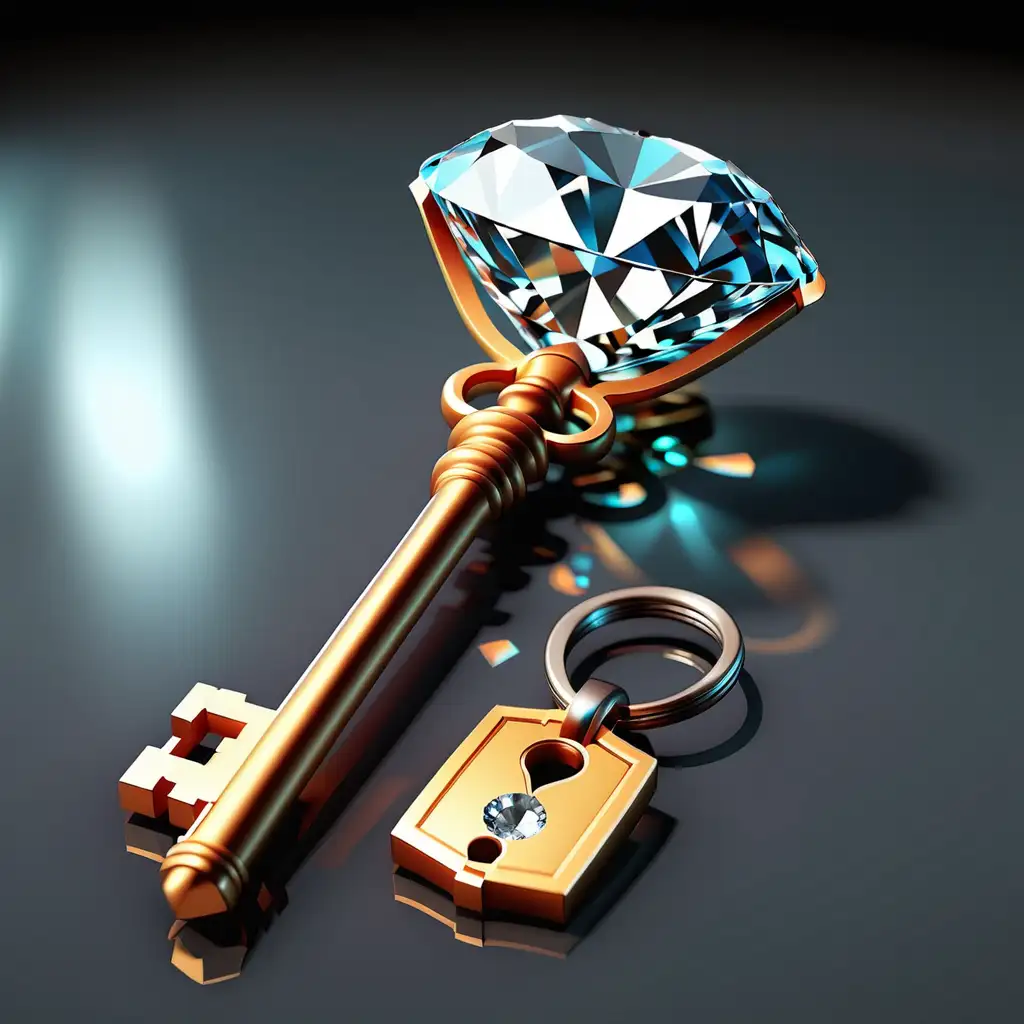 Sparkling Diamond Key Illuminated in a Mystical Forest