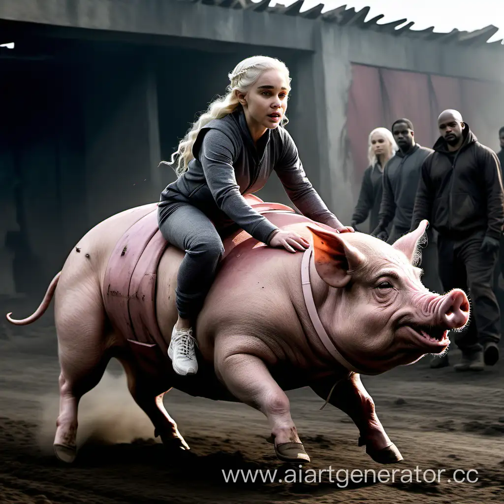 Дейнерис Таргариен летит на свинье в грязном спортивном костюме 