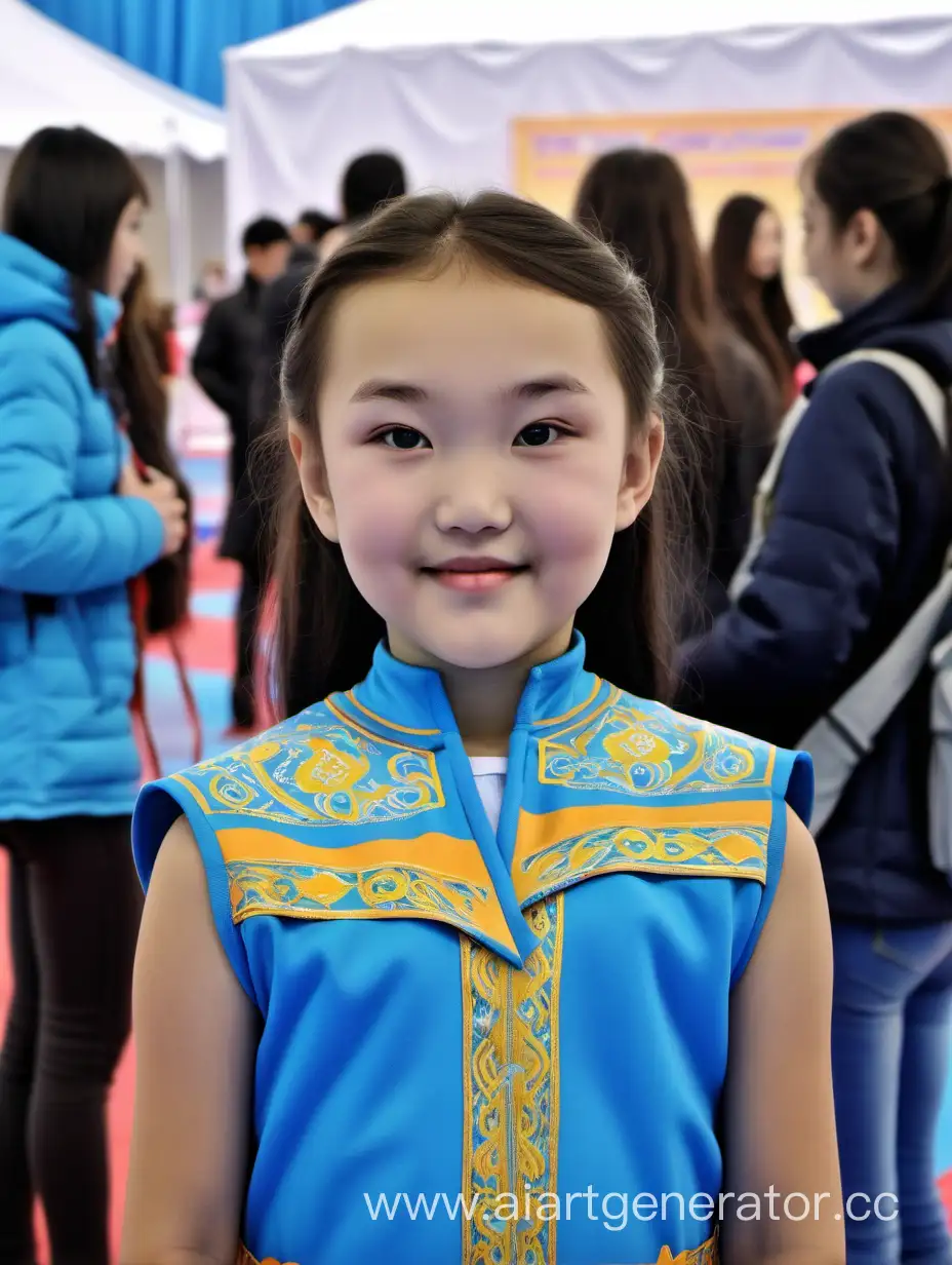 девочка казахской внешности на школьной ярмарке
