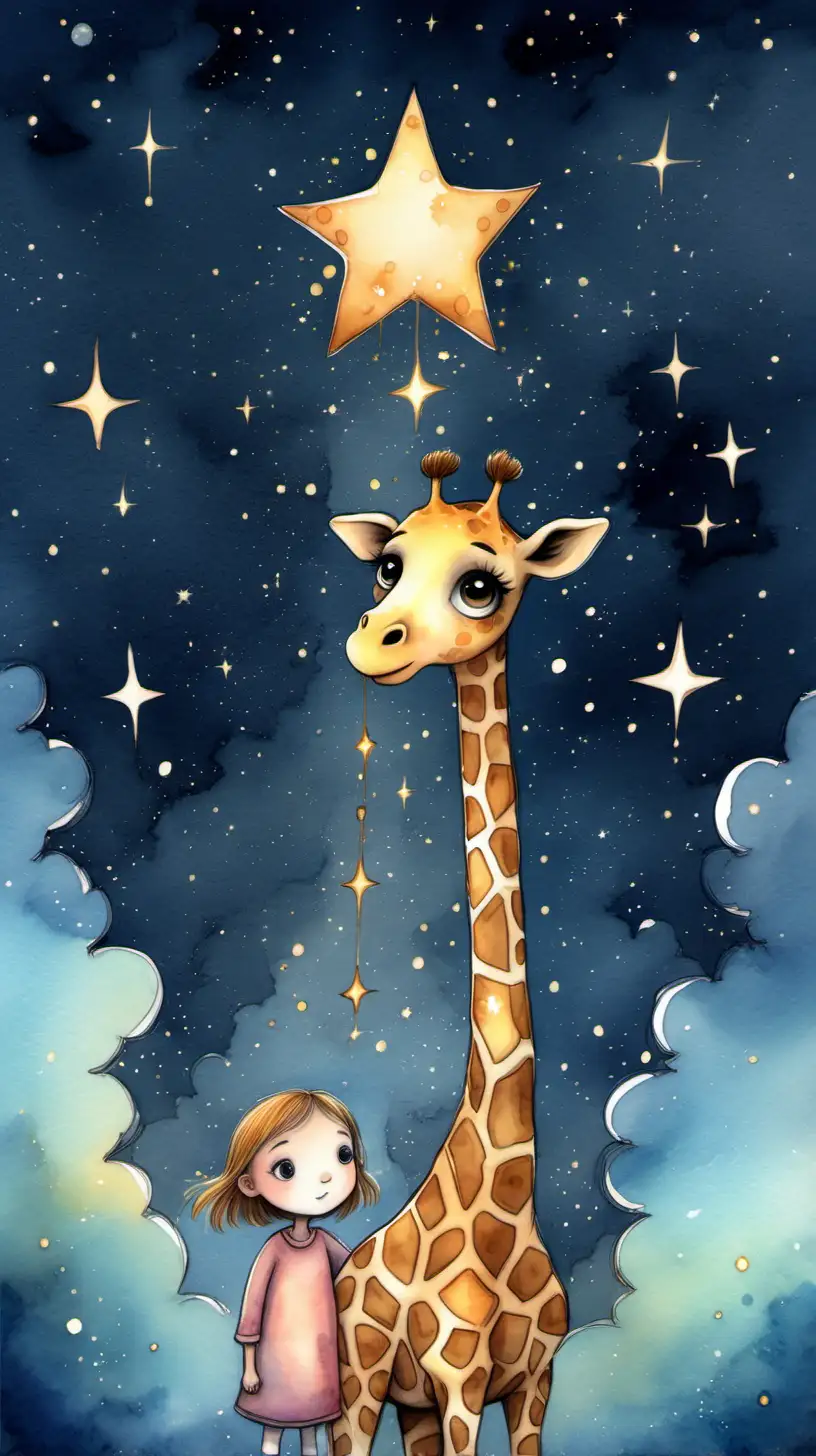 Giraffe Stella Guides Vulnerable Star in Watercolor Night Sky
