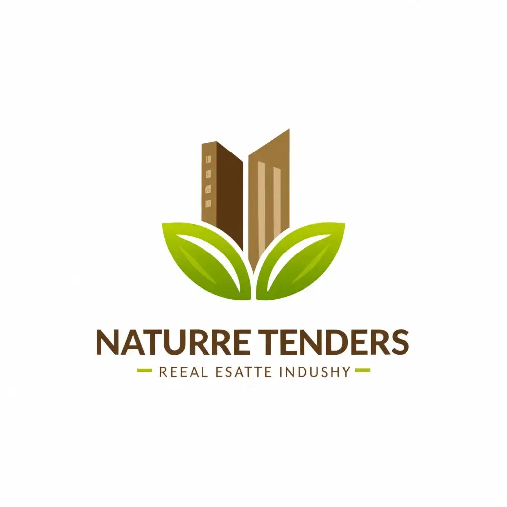 a logo design,with the text "Nature Tenders", main symbol:Green leaf building mixed with brown colour,Moderate,be used in Real Estate industry,clear background