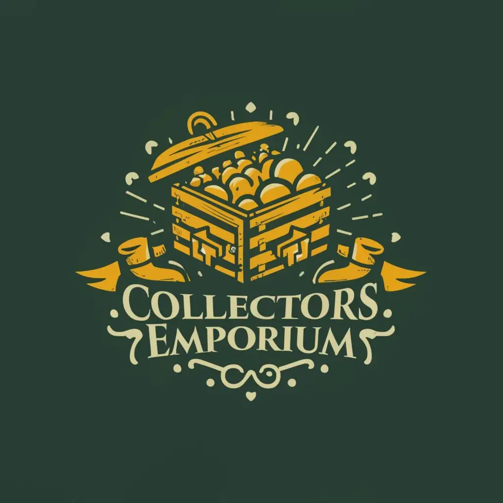 LOGO-Design-for-Collectors-Emporium-Ornate-Treasure-Chest-with-Bold-Typography-in-Lush-Green