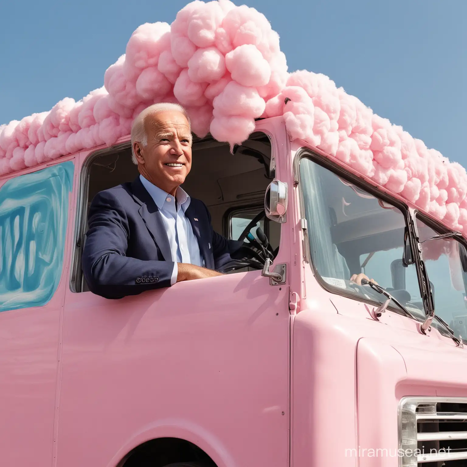 Joe Biden as a cotton candy's truck driver. 