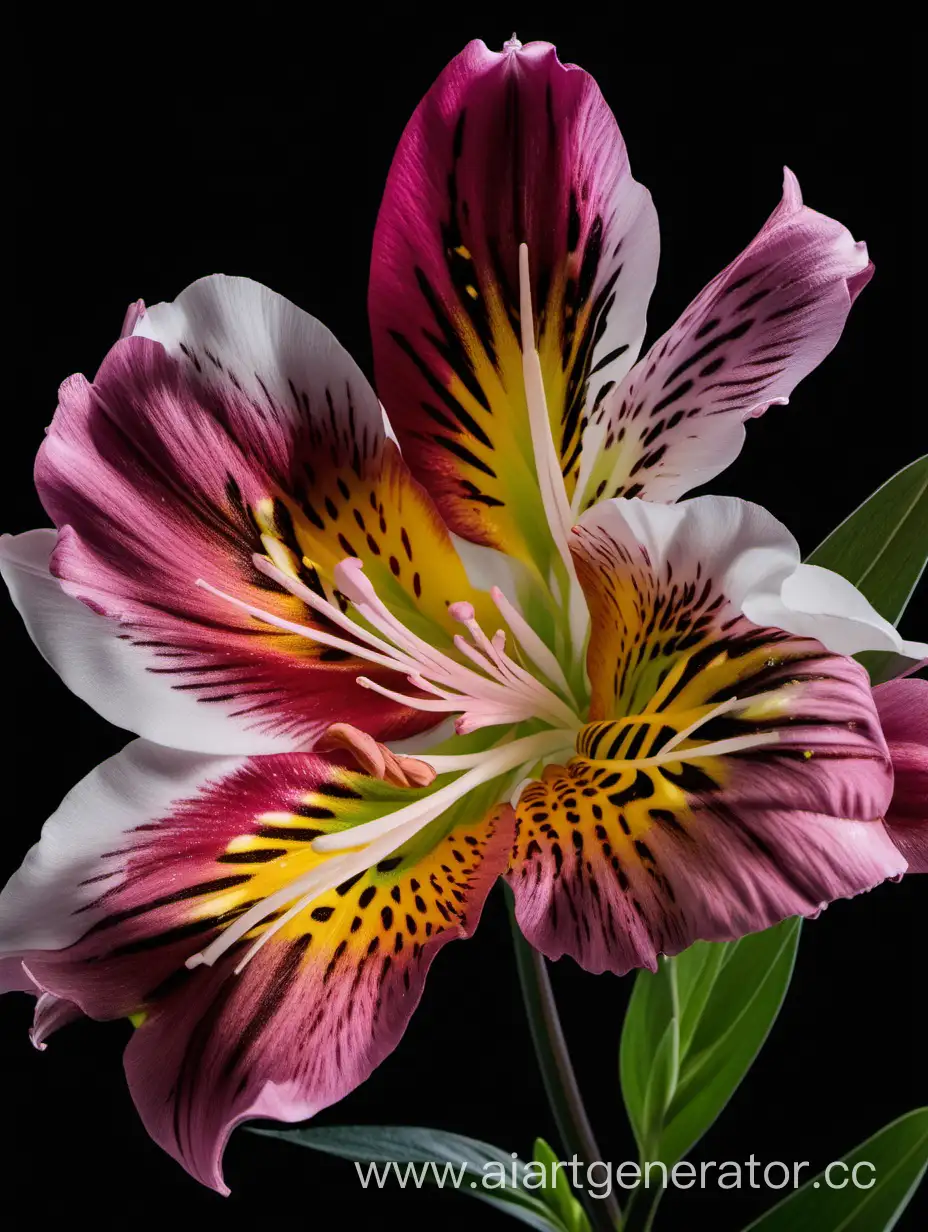 1 Alstroemeria FLOWER close up ON black