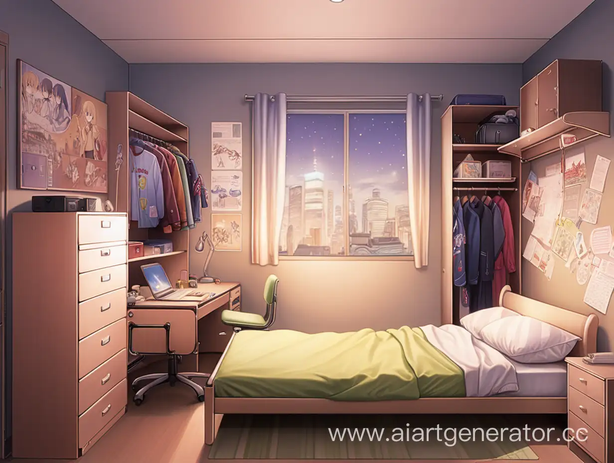 Anime-Style-Bedroom-with-Illuminated-Furniture-and-Desk-Drawing