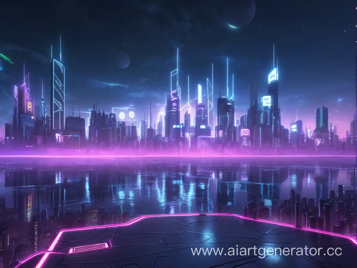 Generate a peaceful night landscape background where the cyberpunk city will be visible in the distance