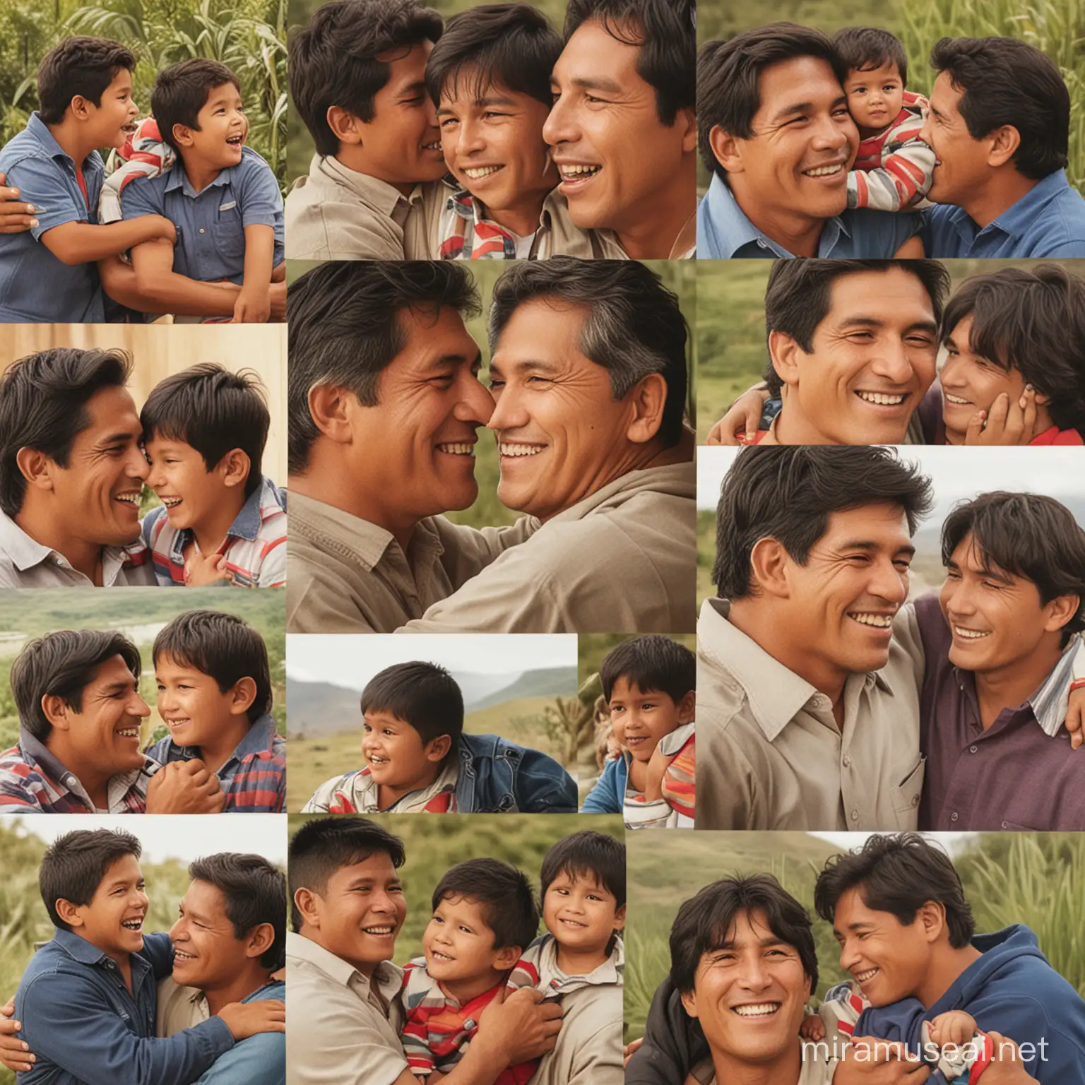 Collage de imágenes de papás e hijos peruanos abrazados