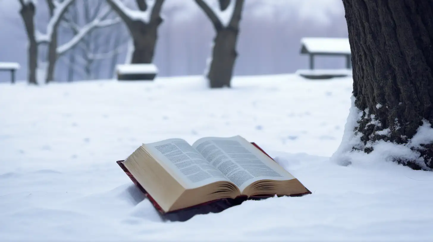 Winter Wonderland Enchanting Book Beneath SnowCovered Tree