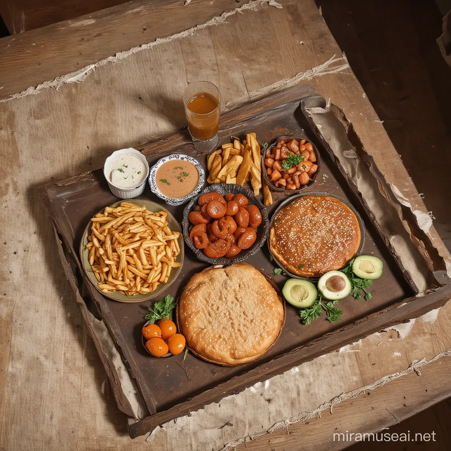 Vintage Room with Rustic Tray of Delectable Cuisine