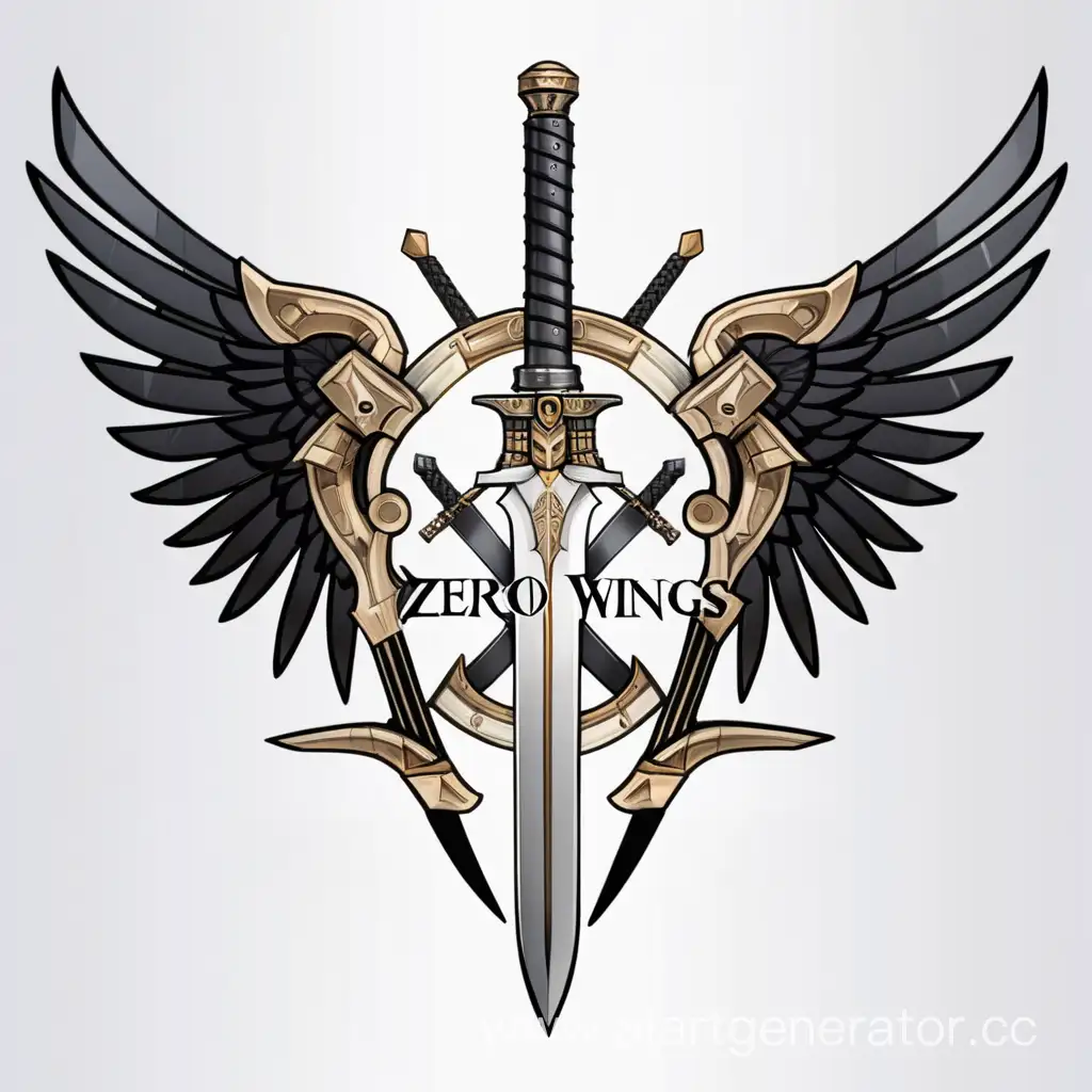 лого Zero Wings с механическими крыльями из мечей крупное