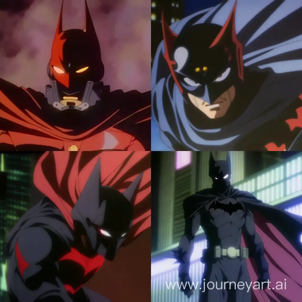 screenshot from 80s anime film, batman in a devil costume --niji 4 --ar 1:1 --no 49390