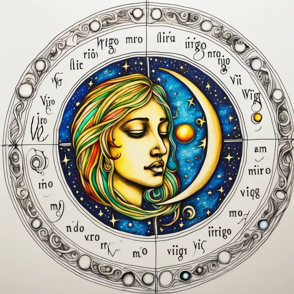  astrology  moon in virgo drawings little colored on white paper front view