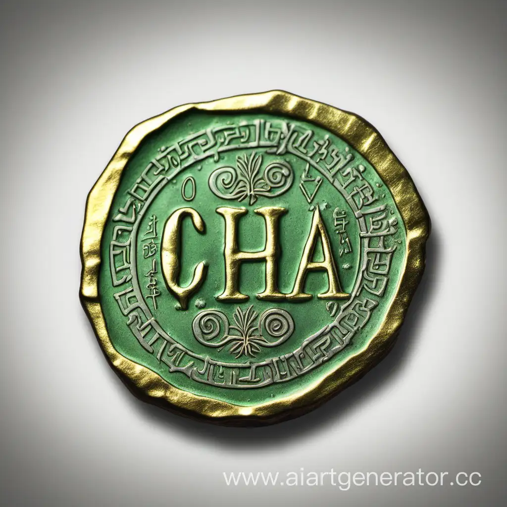 Golden-Coin-with-Green-Inscription-Chia