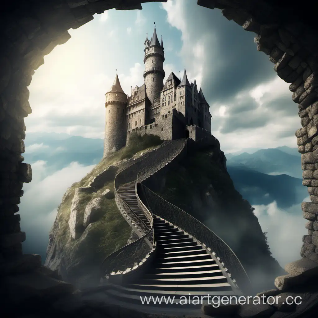 Majestic-Mountain-Castle-with-Spiral-Staircase-Transparent-Background