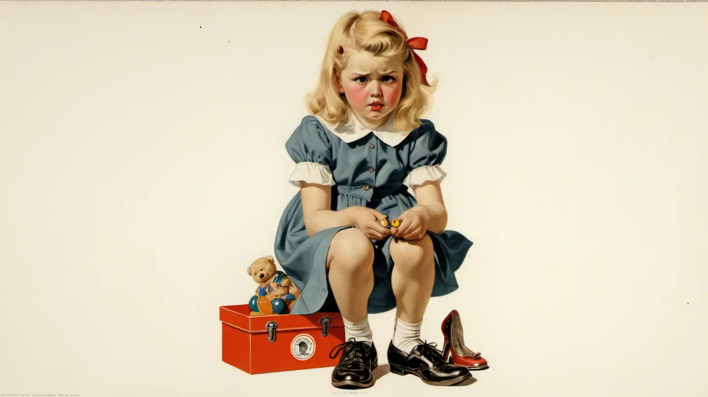 light hair miffed girl, with shoes, one toy, rockwell