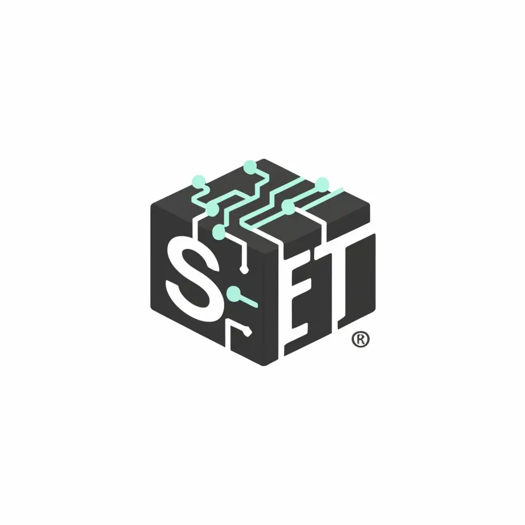 a logo design,with the text "S.E.T", main symbol:computer chips,complex,be used in Internet industry,clear background