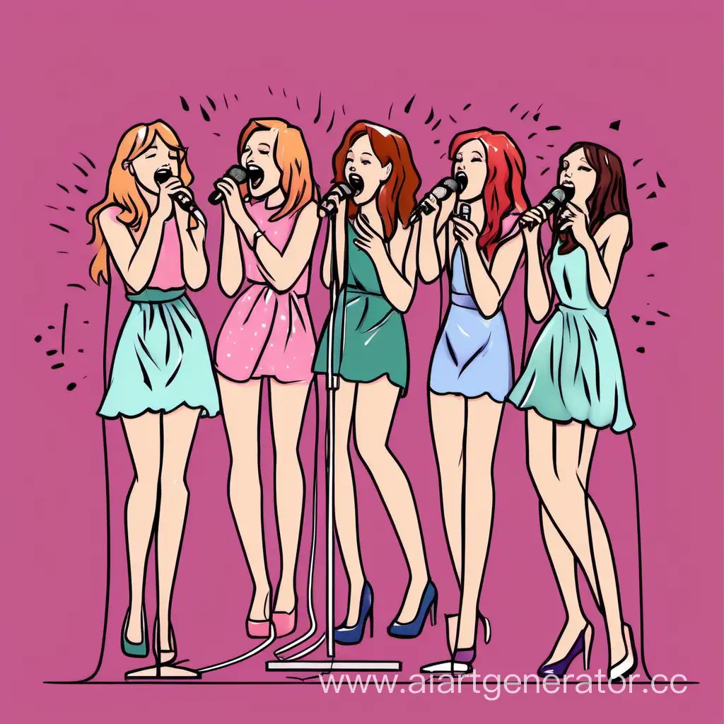 Karaoke-Party-Five-Girls-Singing-Joyfully