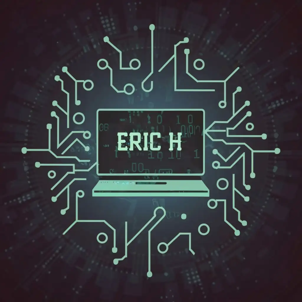 a logo design,with the text "Eric H", main symbol:laptop computer, cyber security, hacking,complex,be used in Technology industry,clear background