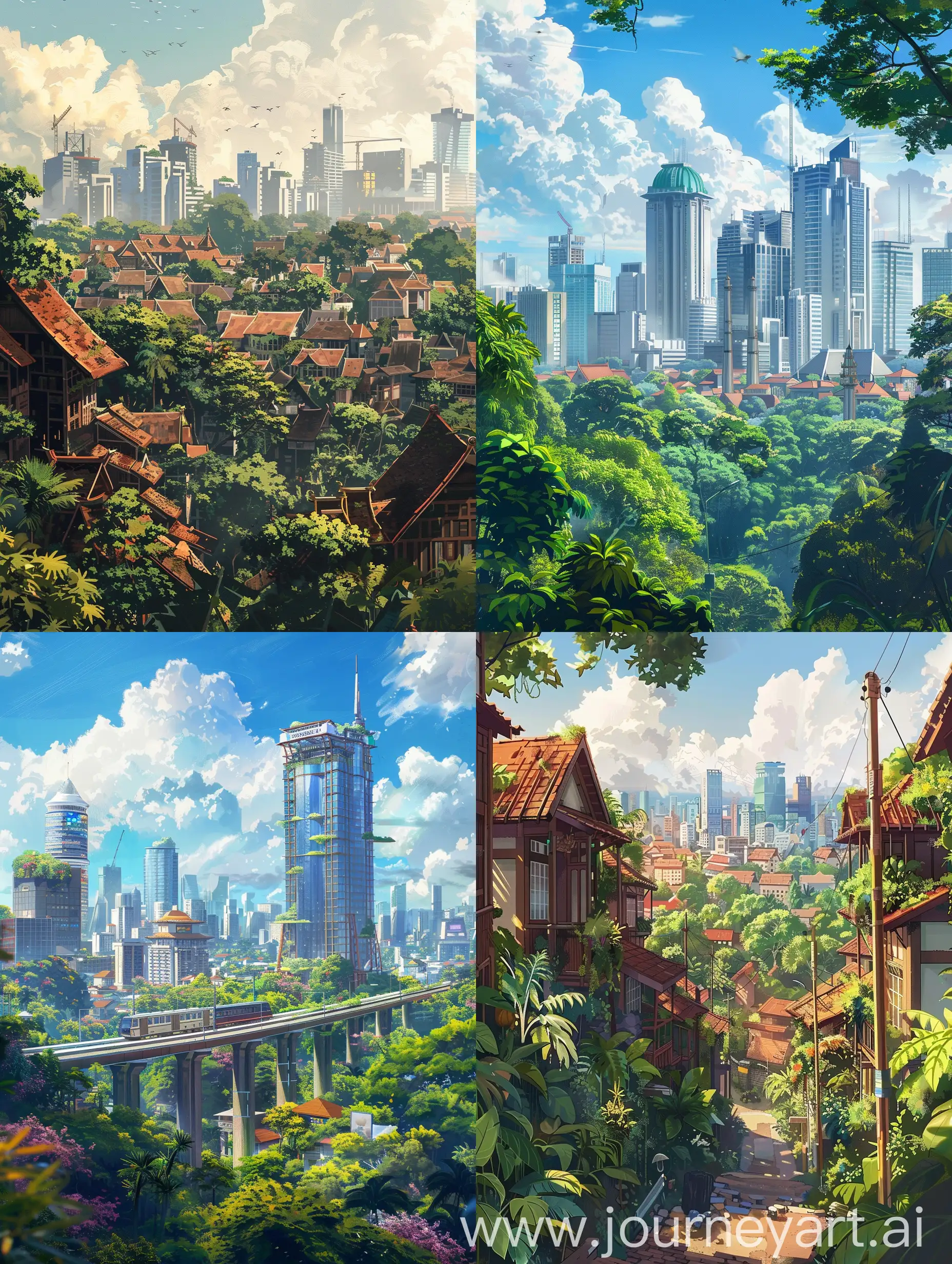 A picture of a Jakarta city indonesia inspired by Studio Ghibli Art Style