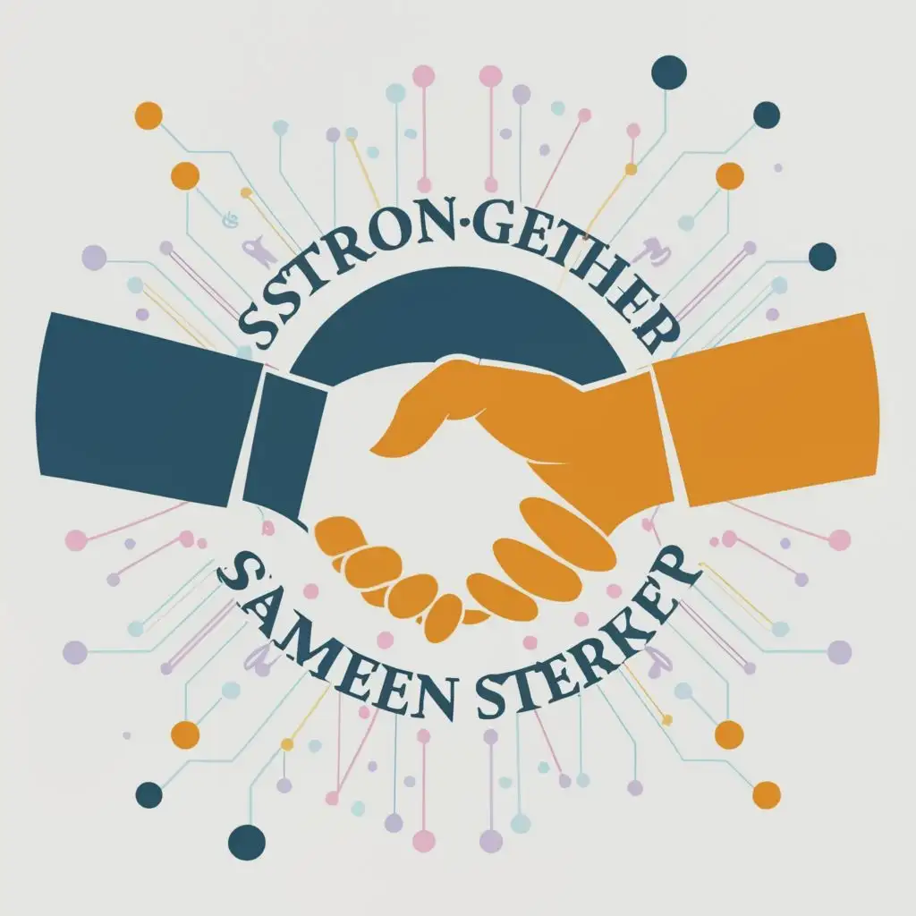 logo, Handshake, with the text "Stronger Together Samen Sterker", typography, be used in Technology industry