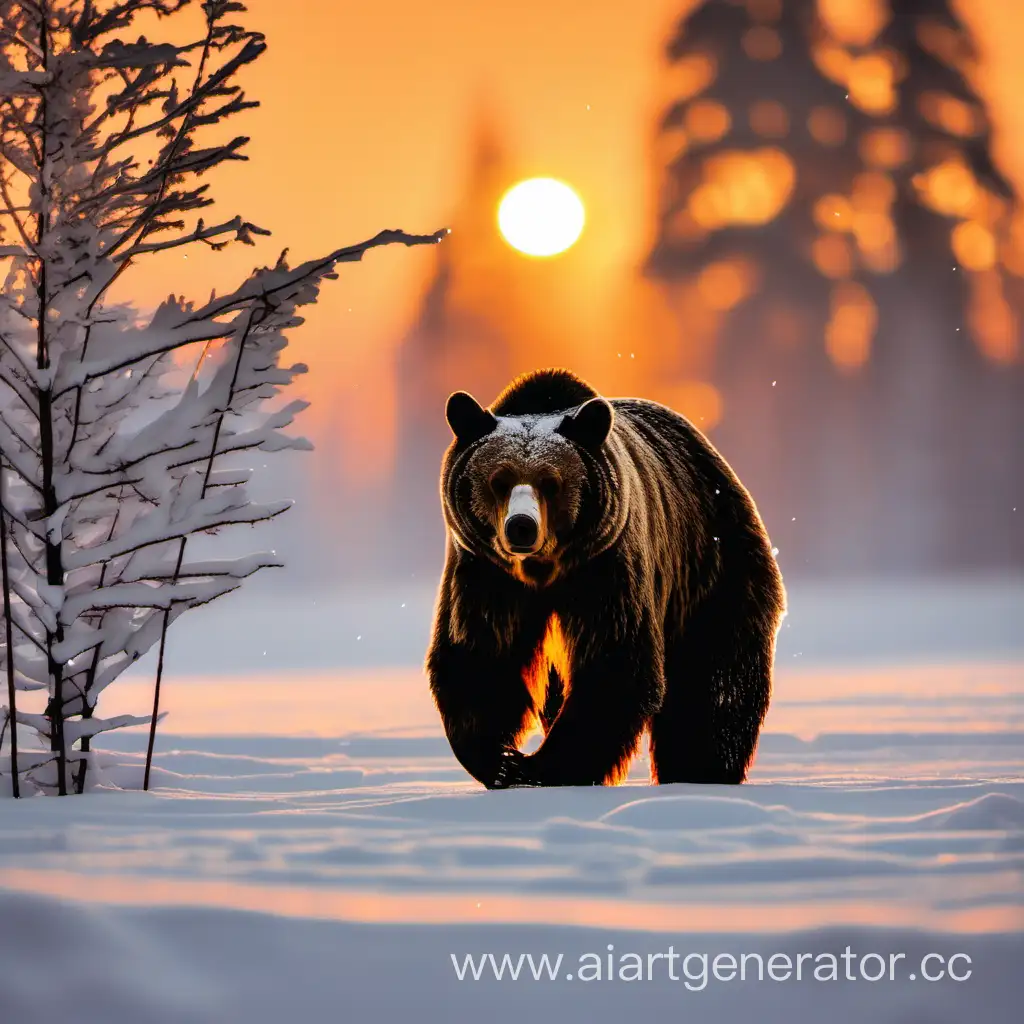 bear in snow sunset