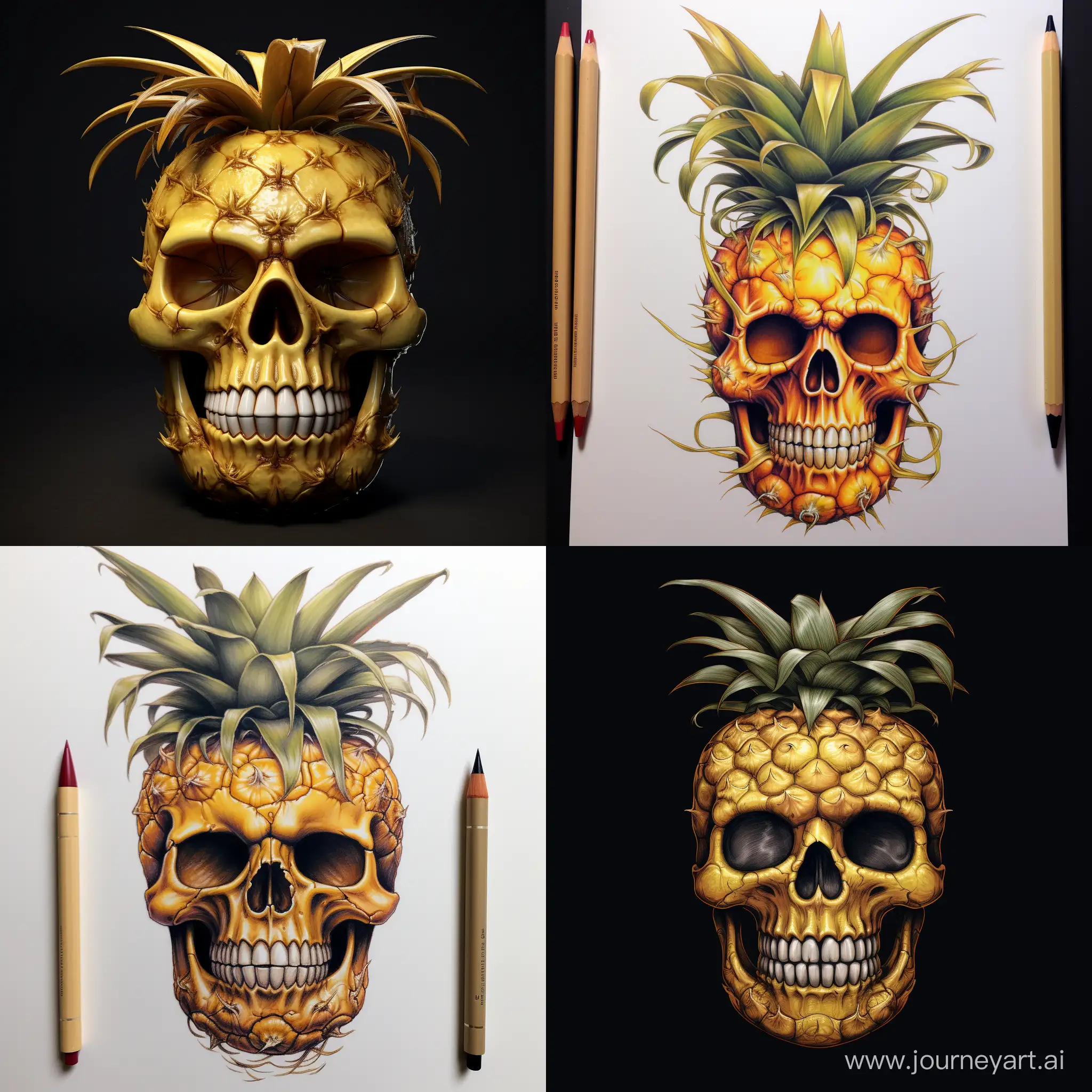 Realistic-Pineapple-with-Skull-Surreal-Artistic-Composition