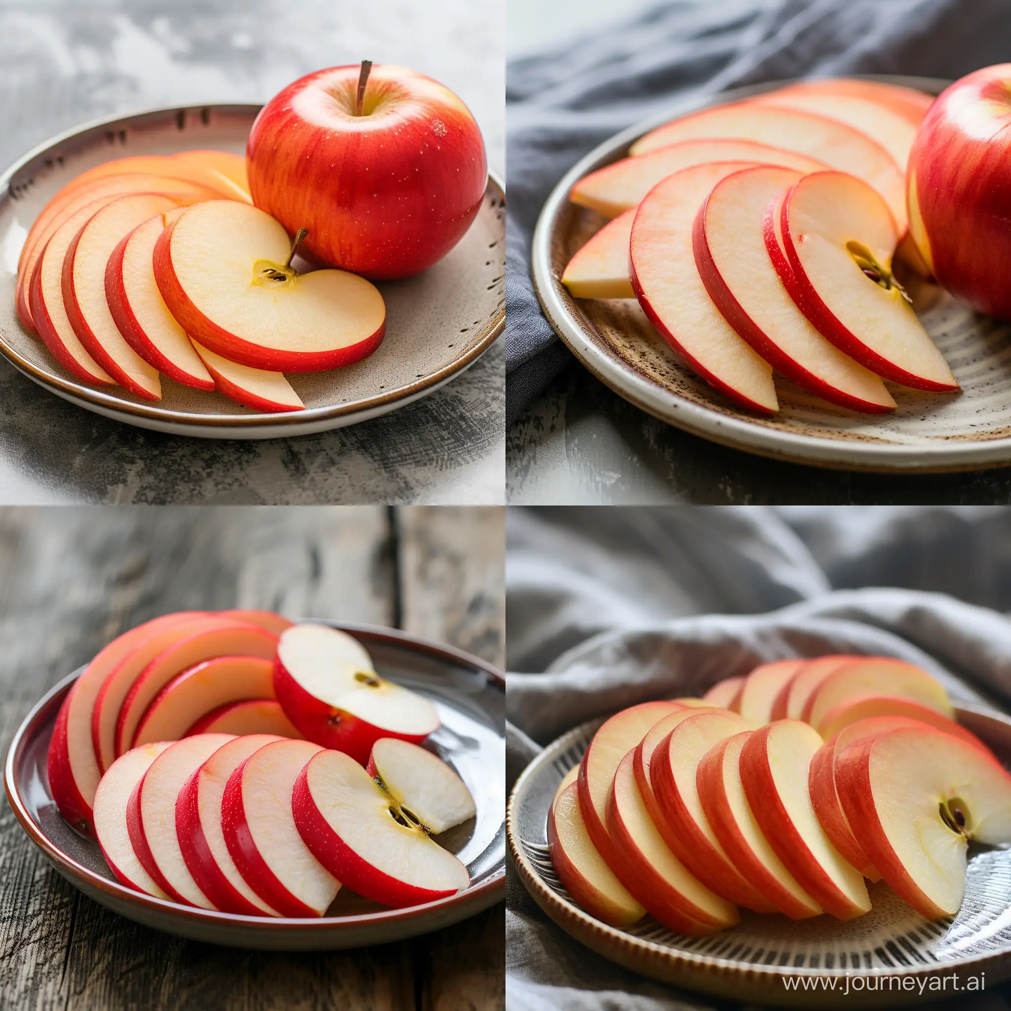 дольки красного яблока на тарелке вид с боку