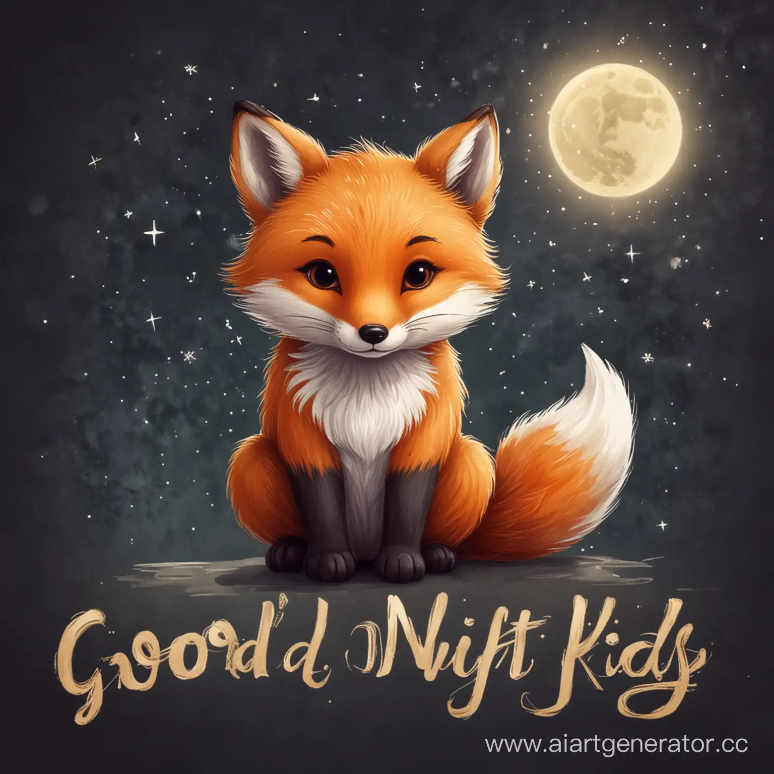 Cute-Fox-Wishing-Kids-a-Good-Night-with-Adorable-Inscription