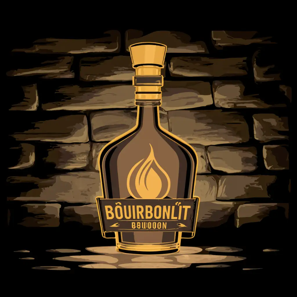 a logo design, with the text 'BourbonLIT', main symbol: bottle lamp, Moderate, clear background. I make lamps from bourbon bottles that use caldera amber lights that sit inside the bottle with an authentic base that is cut from a real bourbon barrel. The face up of the lamp base still displays original barrel char. I'm looking for a simple but yet very effective and unique, I'm looking to use a unique font to go along with logo or in it. and make it ppro professional