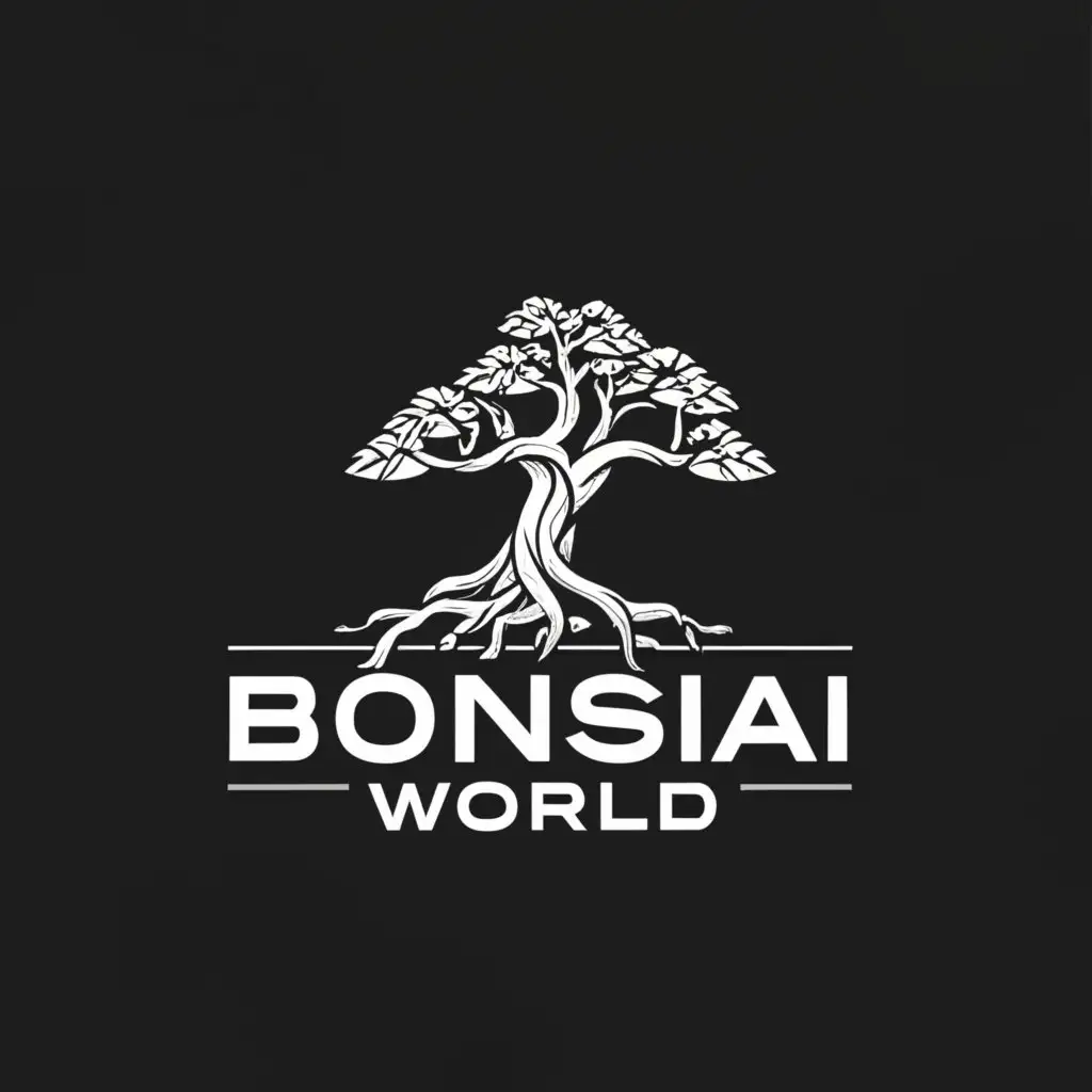 a logo design,with the text "bonsai world", main symbol:bonsai tree,complex,clear background
