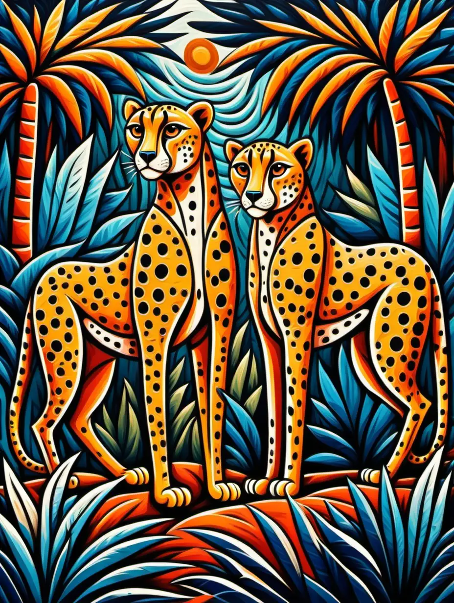 Vibrant PicassoStyle Cheetahs Roaming the Lush Jungle