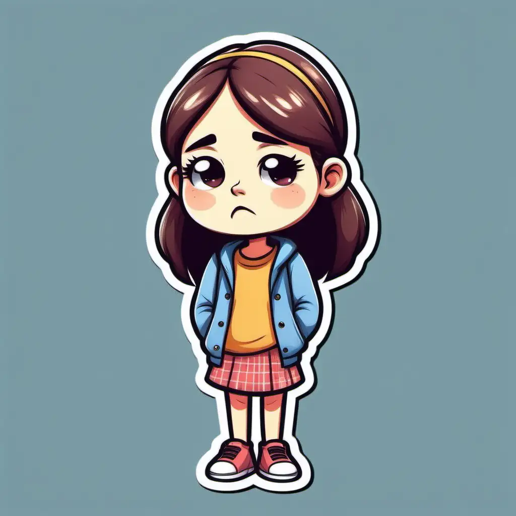 Sad Cartoon Girl Sticker Expressing Grumpy Emotions