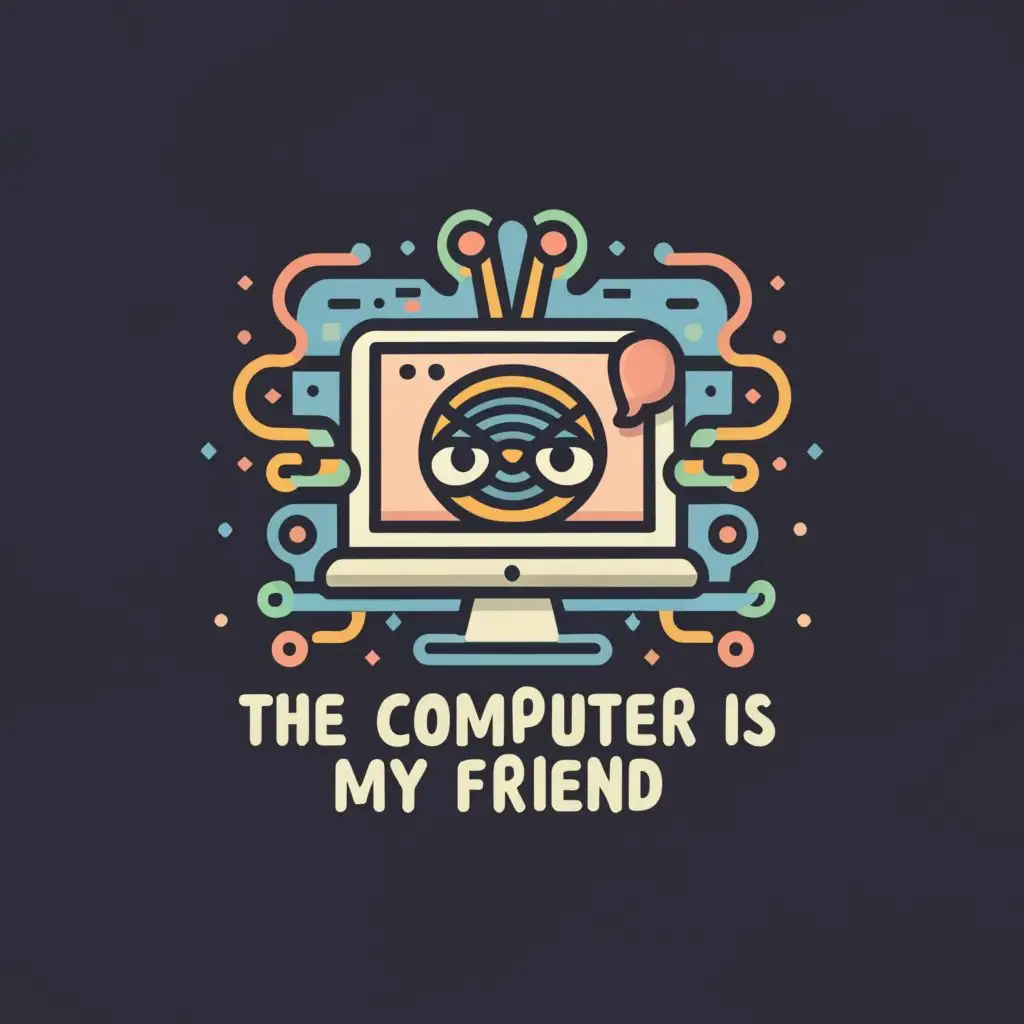 logo, computer, with the text "the computer is my friend", typography